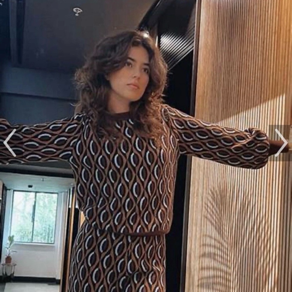 BILIBLOND KNITWEAR brown chunky knit cropped sweater wide leg pants set